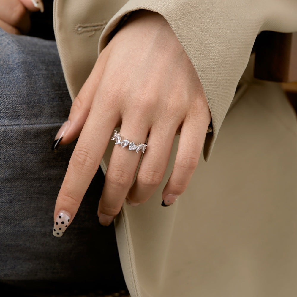 S925 Sterling Silver Stitching Women's Inlaid Geometric Zircon Ring