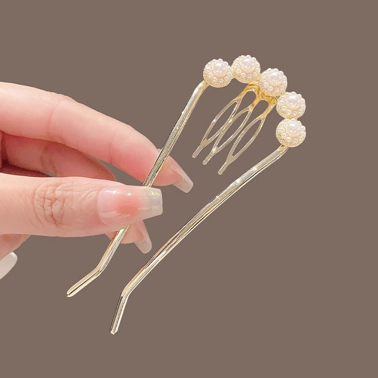 New Chinese Elegant Pearl Butterfly U-shaped Hair Pin Advanced Back Head Updo