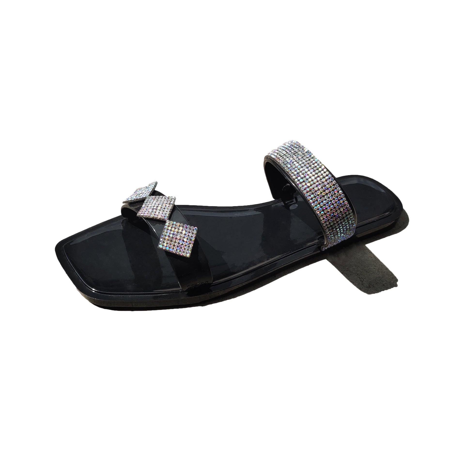 Women's Fashionable Square Toe Two-strap Light Diamond Sandals