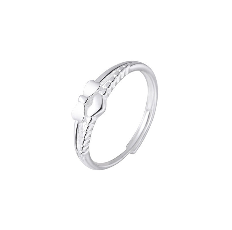 Sterling Silver Bow Love Heart-shaped Ring Women