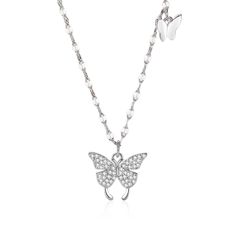Pure Silver 999 Butterfly Sterling Silver Necklace Affordable Luxury Fashion Style