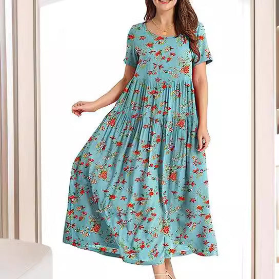 Casual And Comfortable Pleated Loose Floral Dress