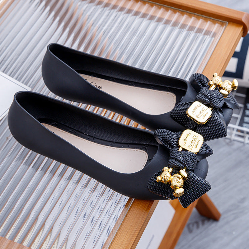 Women's Sandals Solid Color Flat Fashion Buckle Bow Summer Outdoor Casual