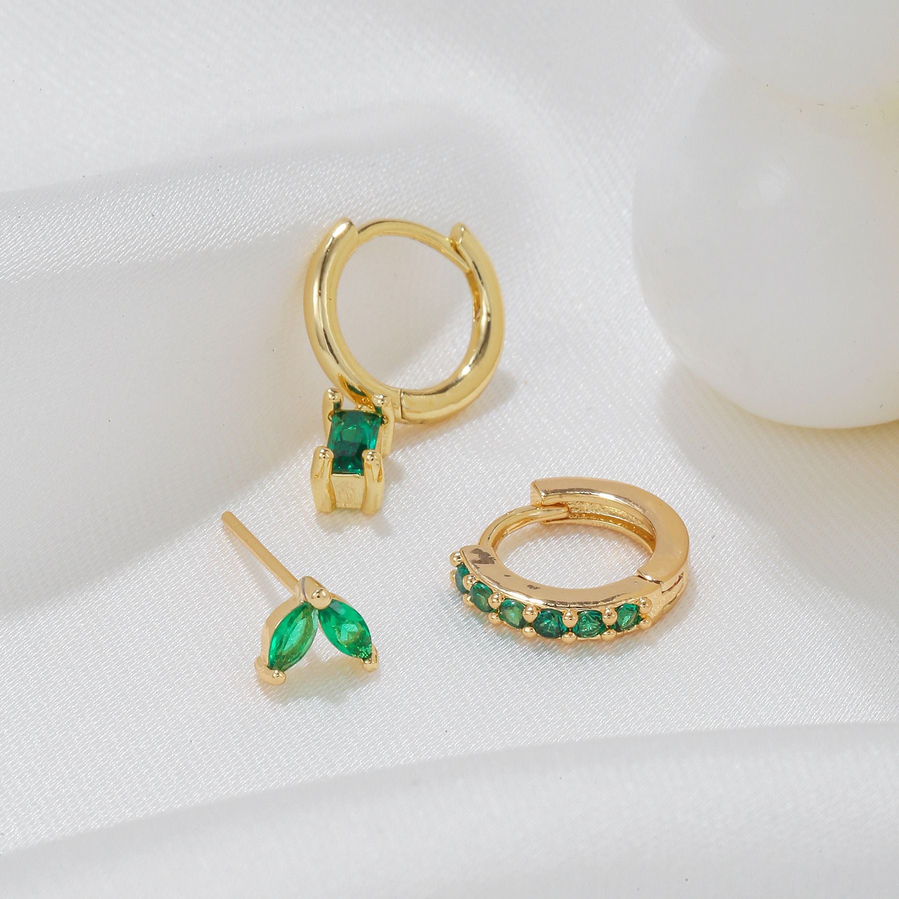 Rectangular Zircon Earrings Brass Gold-plated Micro-inlaid Green