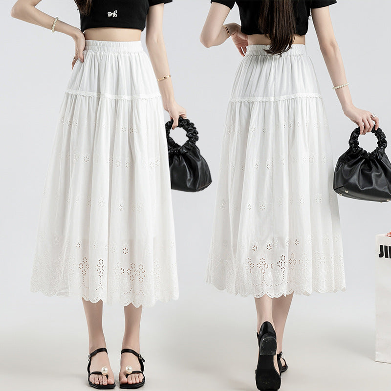 New Chinese Style Chinese Style Embroidery Skirt A- Line Mid-length Tiered-ruffle Dress