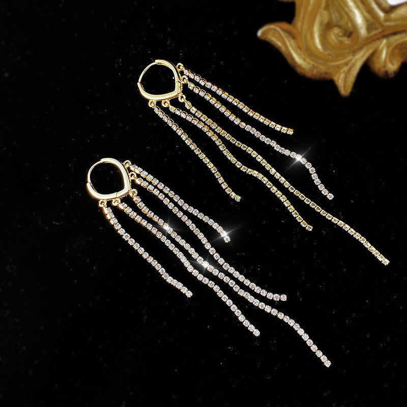 Diamond-embedded Long Fringe Earrings Cold Women