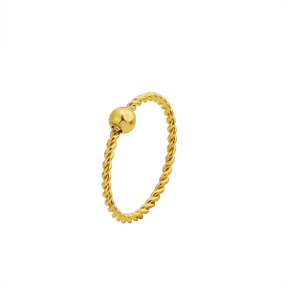 Titanium Steel Golden Twist Round Beads Golden Bean Ring Female