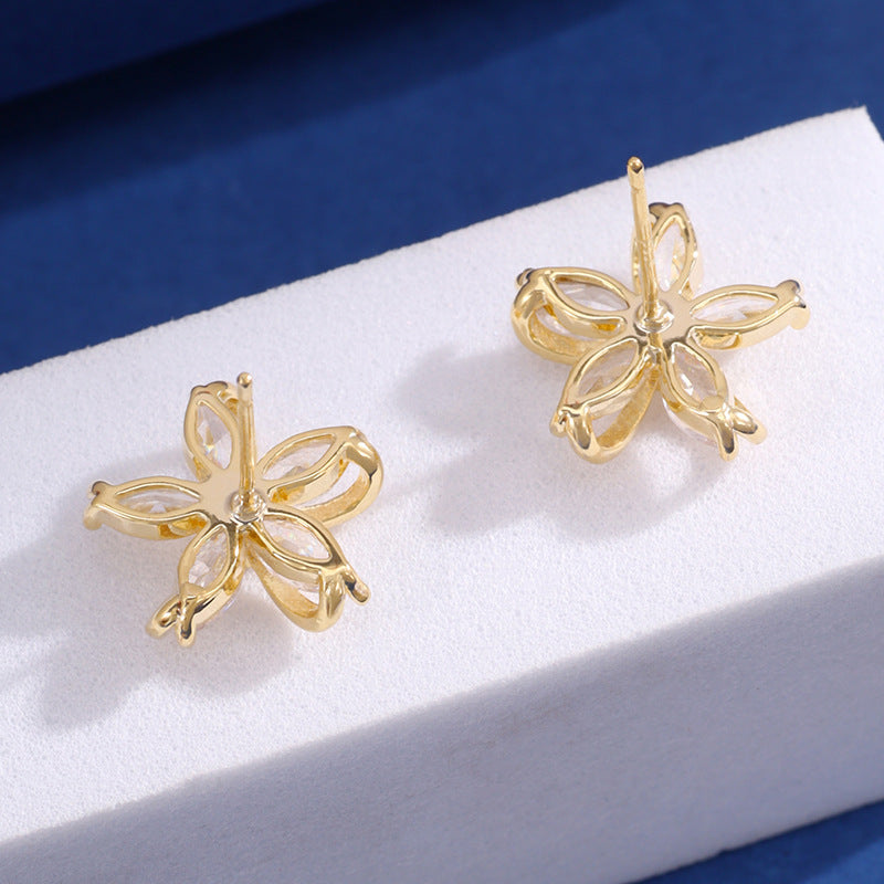 Simple Design Irregular Windmill Zircon Flower Stud Earrings For Women