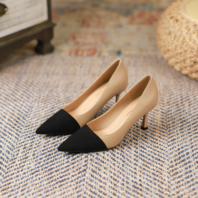 Color-blocking Stiletto Heel Pumps Female Commuter Shallow Mouth Pointed