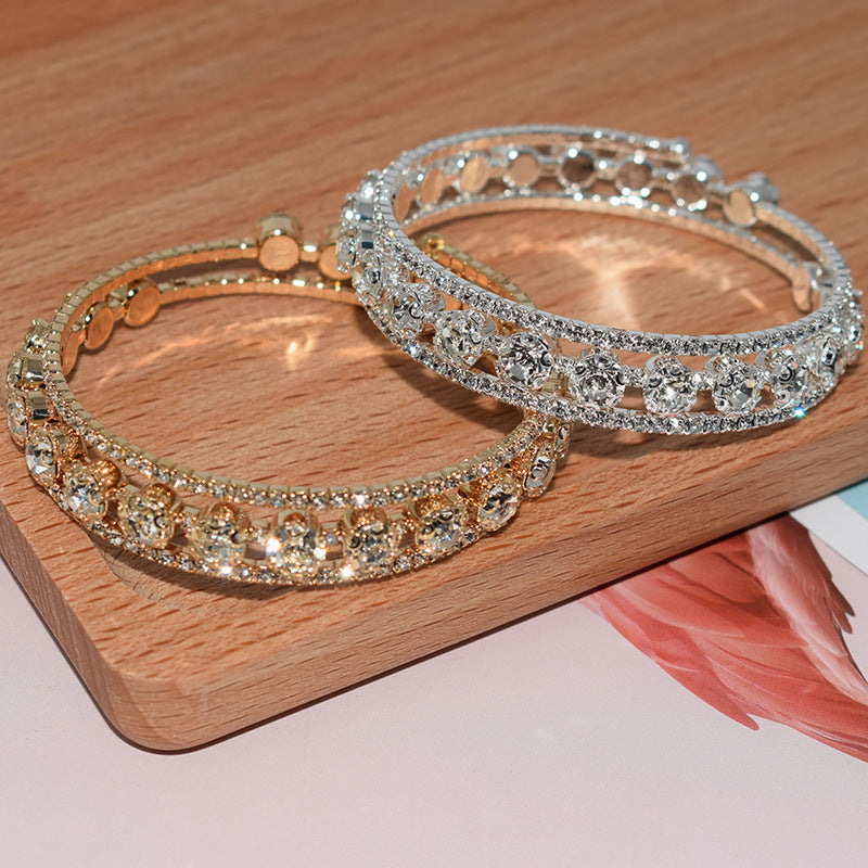 Rhinestone Full Diamond Winding Open Three-ring Bracelet For Women