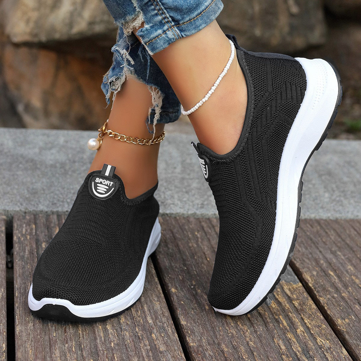 Women's Soft Bottom Slip-on Flyknit Breathable Casual Shoes