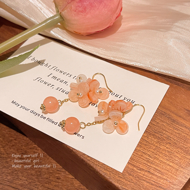 Silver Needle Vibrant Orange Bowl Flower Earrings Women's Retro