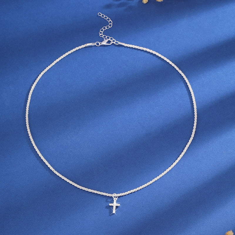Women's Micro-inlaid Diamond Cross Small Pieces Of Silver Necklace