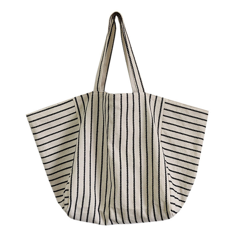 Canvas Bag For Women Ins Shoulder Large Capacity Idle Style Striped Fashion