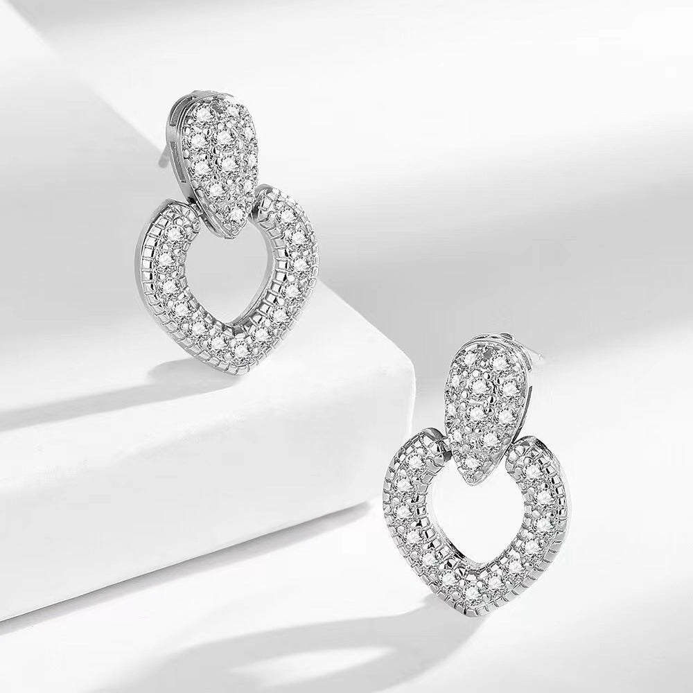 Light Luxury Minority Design Zircon Heart-shaped Tassel Earrings