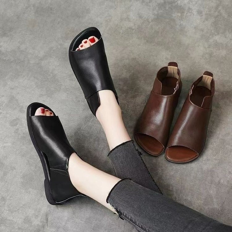 New Handmade Flat Soft Leather Soft Bottom Cover Heel Roman Shoes