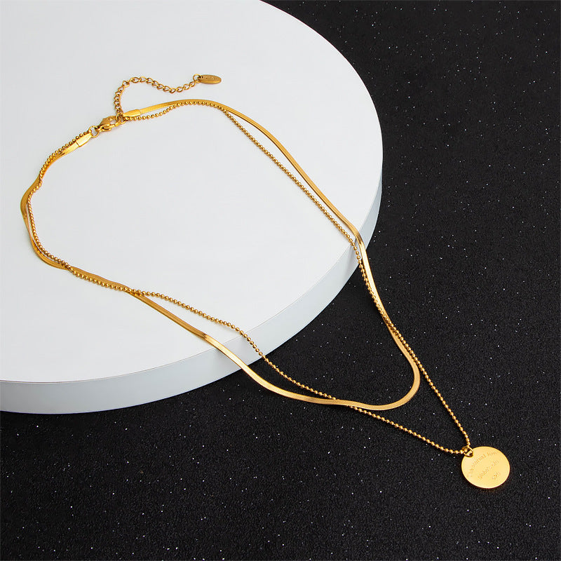 Twin Round Necklace For Women 18K Gold Plating Double Layer