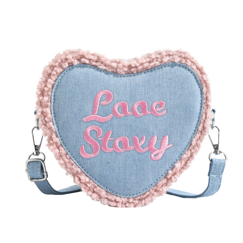 Women's Heart-shaped Letter Embroidered Crossbody Shoulder Bag