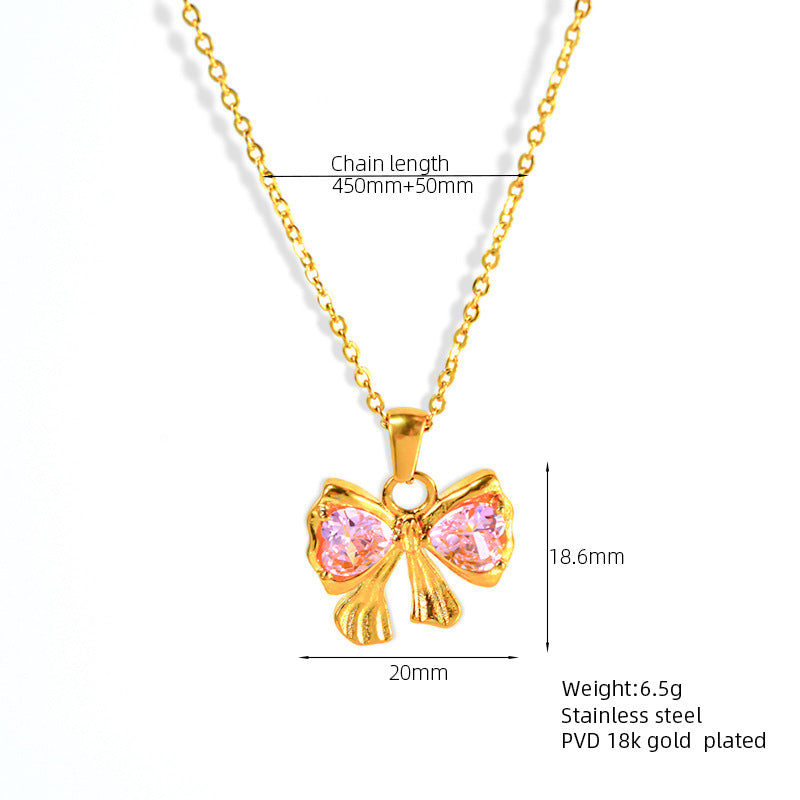 Light Luxury Zircon Necklace Female Online Influencer Bow Zircon High-grade Pendant
