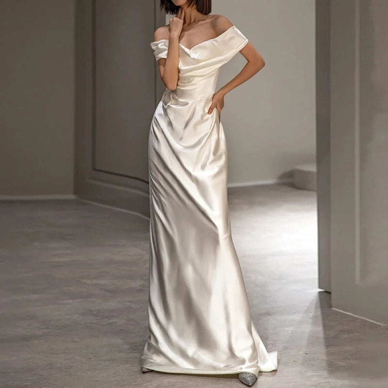 French White Off-shoulder Light Wedding Dress