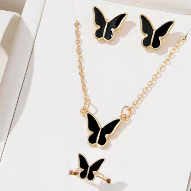 Fashion Simple Casual Butterfly Love Necklace Ornament Suit