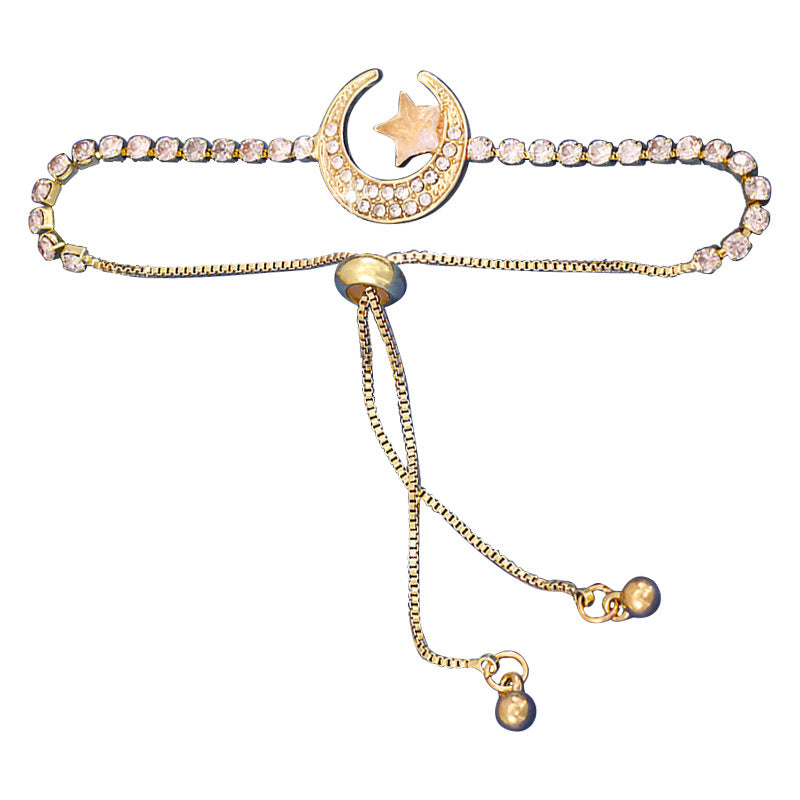 Diamond-embedded Star Moon Pull Bracelet Women's Fashion