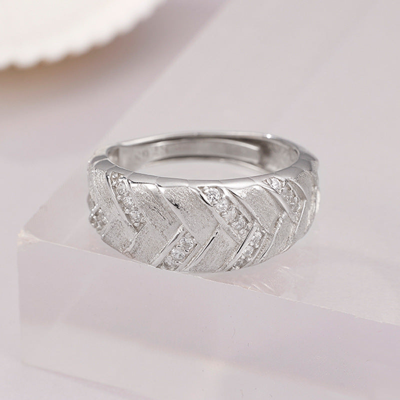 High-grade Light Luxury Woven Brushed Ring Women's 925 Sterling Silver Adjustable