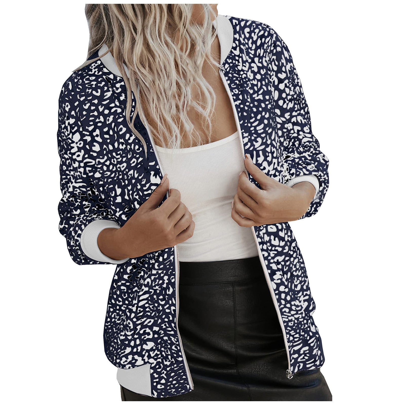 Women's Leopard Print Stand Collar Jacket