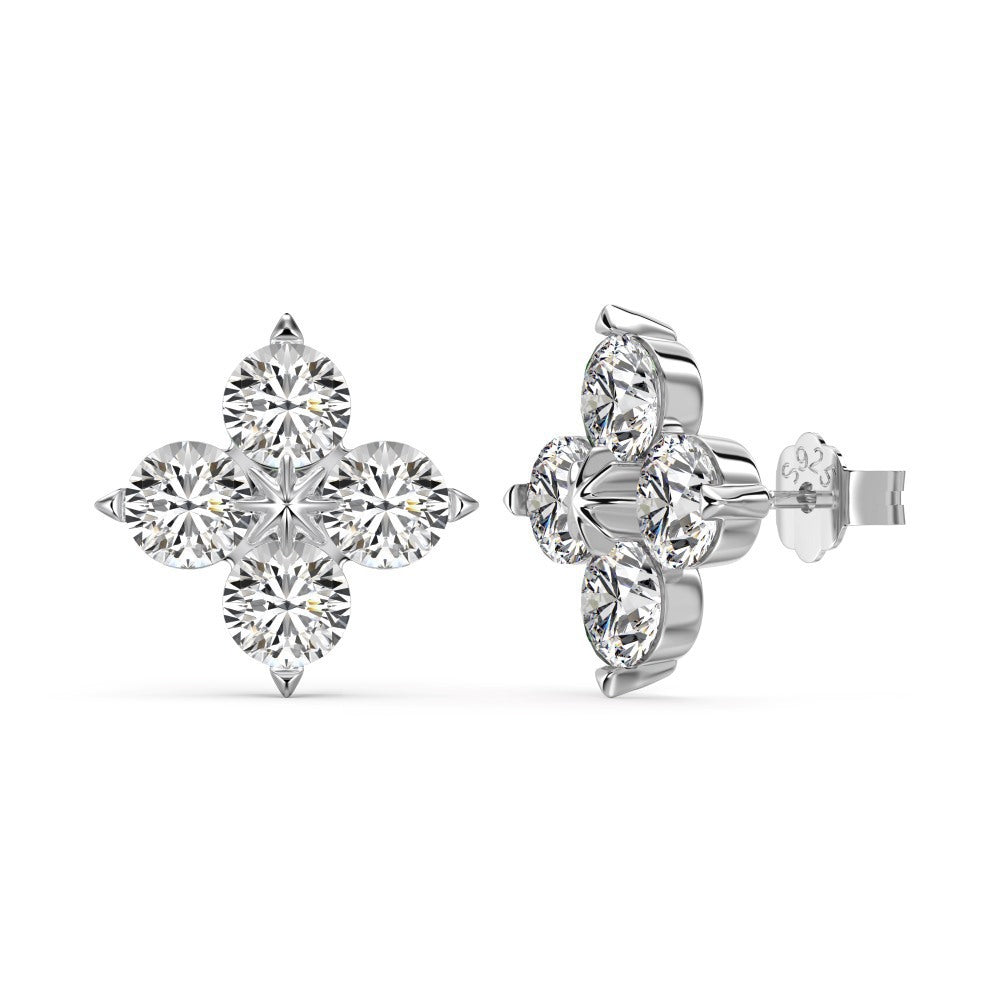 Sterling Silver Four Leaf Clover Ear Stud Female Niche Zircon