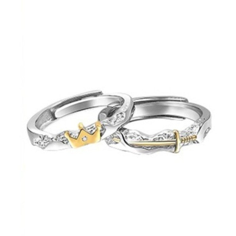 Princess And Knight S925 Sterling Silver Couple's Ring Men And Women's One Pair