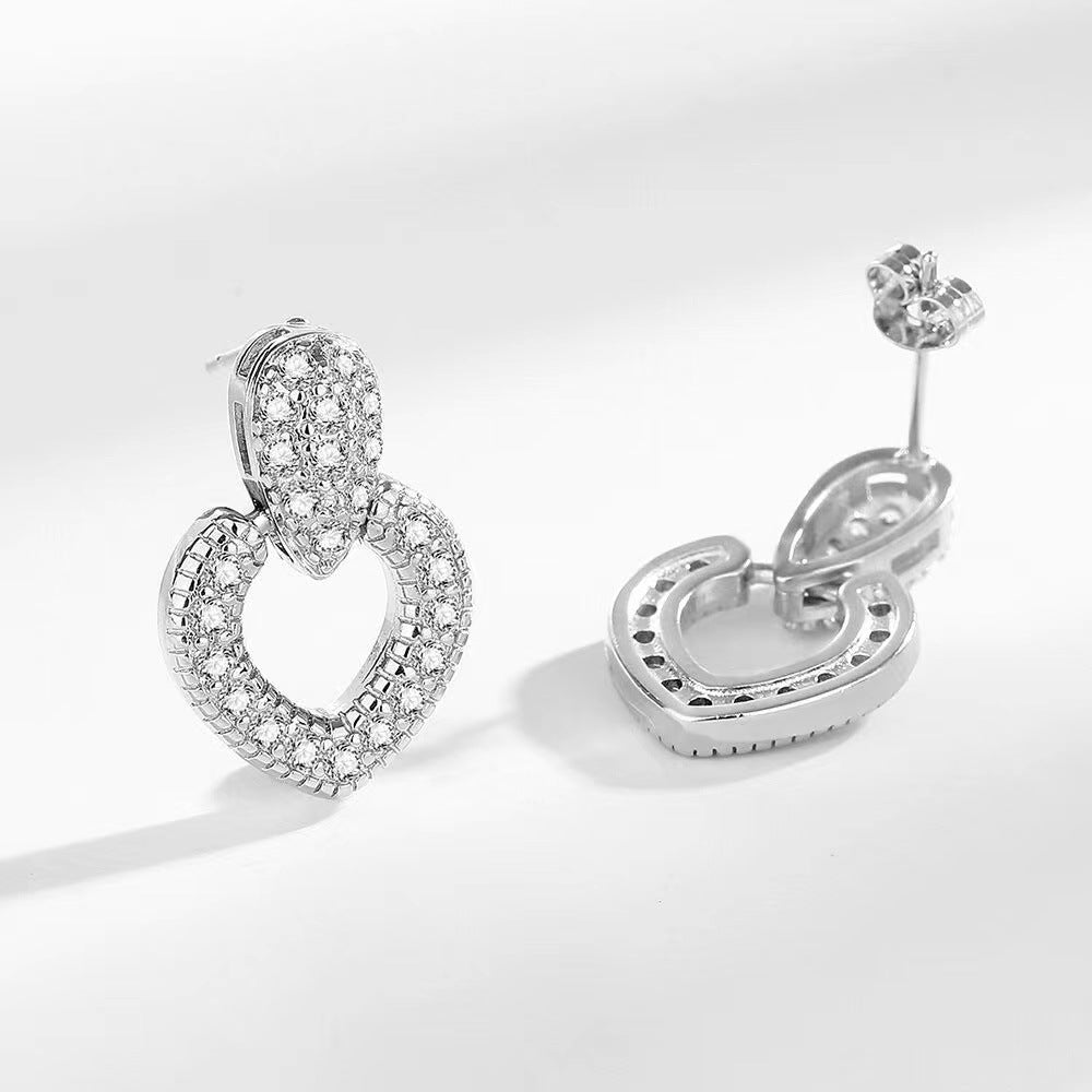 Light Luxury Minority Design Zircon Heart-shaped Tassel Earrings