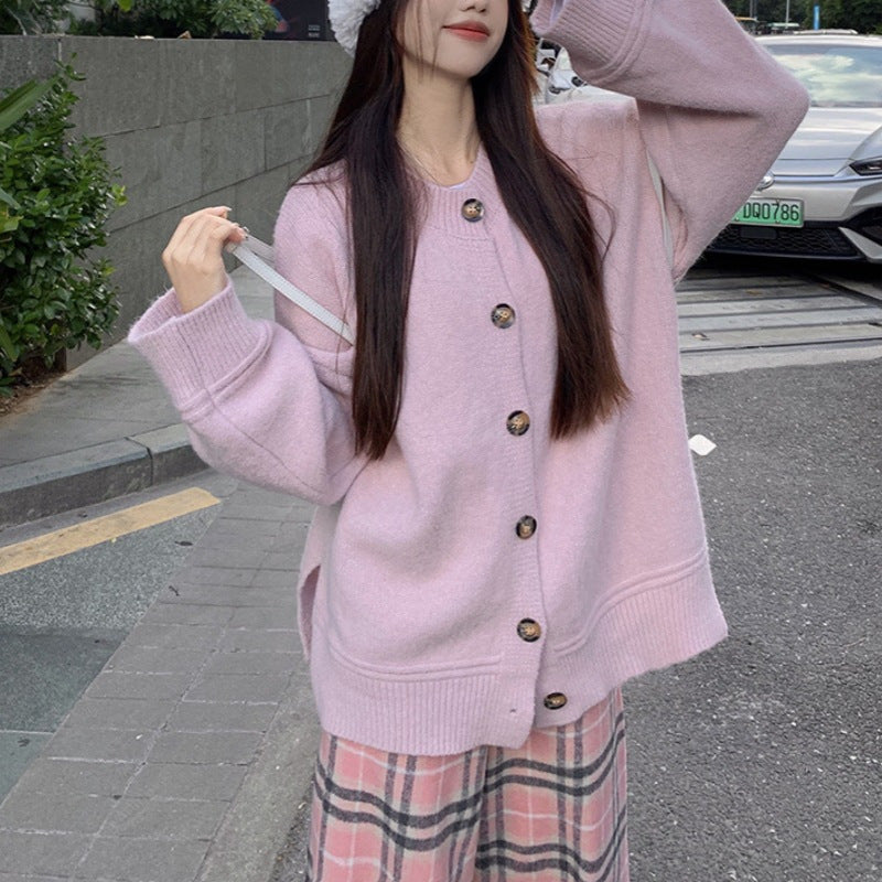Japanese Lazy Style V-neck Long Sleeve Sweater Coat