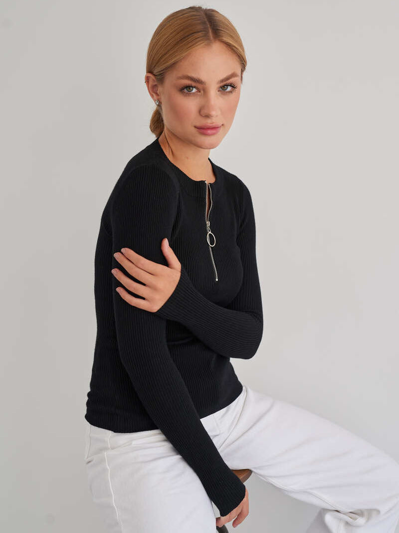 Women's Fashionable Elegant Zipper Knitted Bottoming Shirt