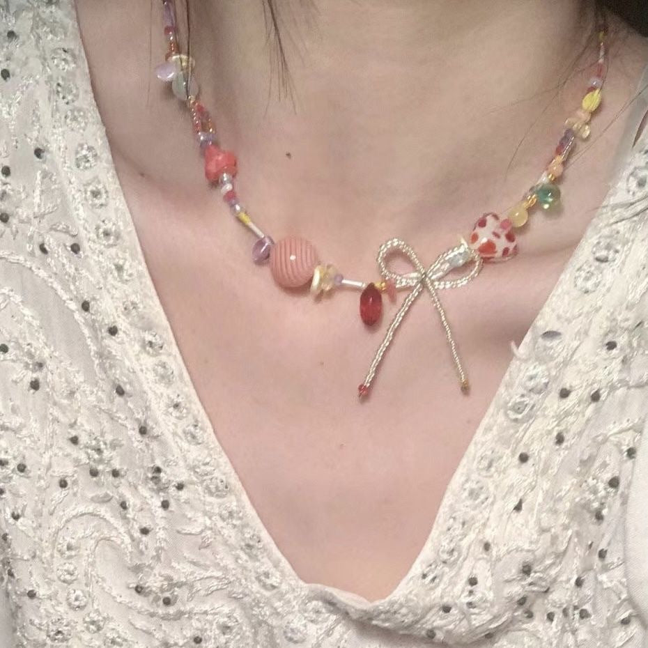 Simple Contrast Color Childlike Colorful Beaded Necklace