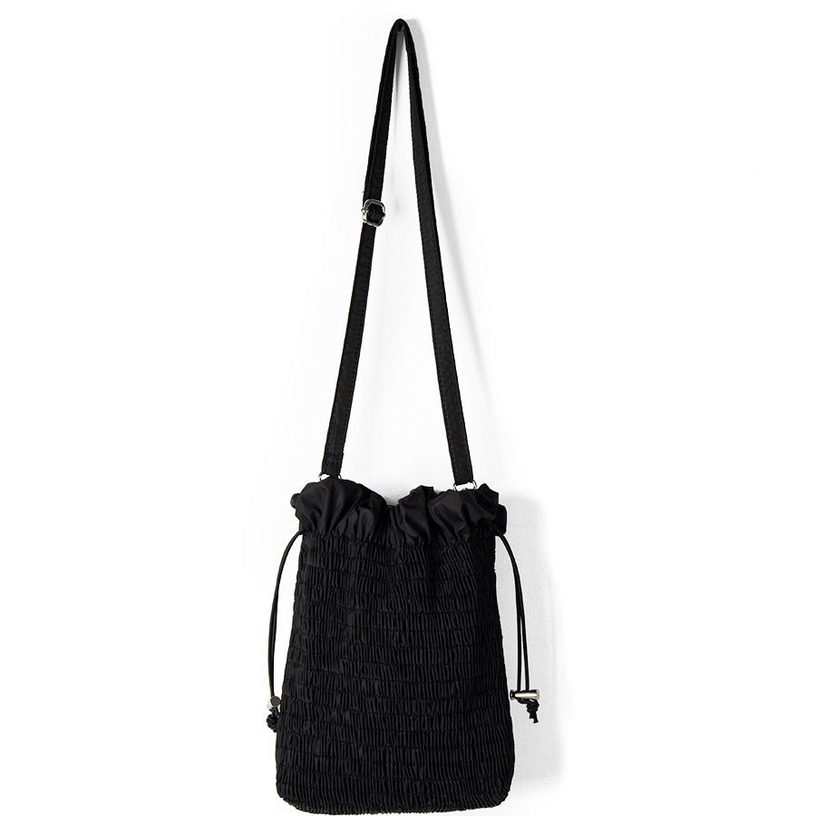 Pleated Nylon Cross Body Bucket Bag Simple Drawstring