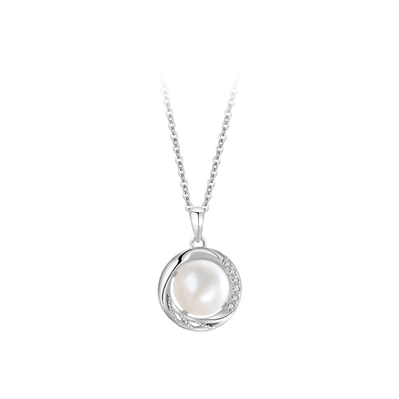 S925 Sterling Silver Round Freshwater Pearl Pendant Design All-matching