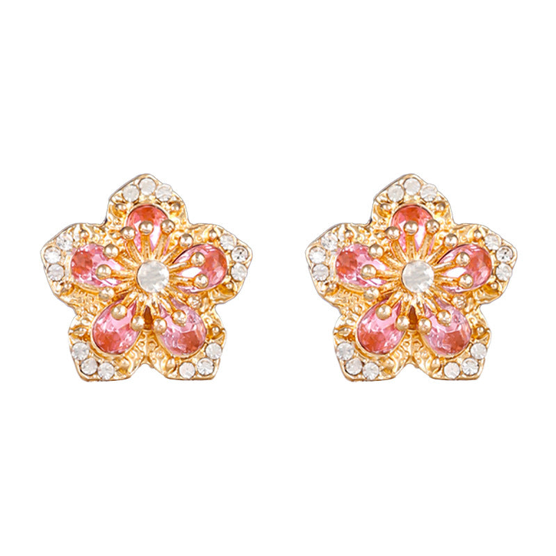 Fashion Inlaid Color Diamond Flower Stud Earrings For Women