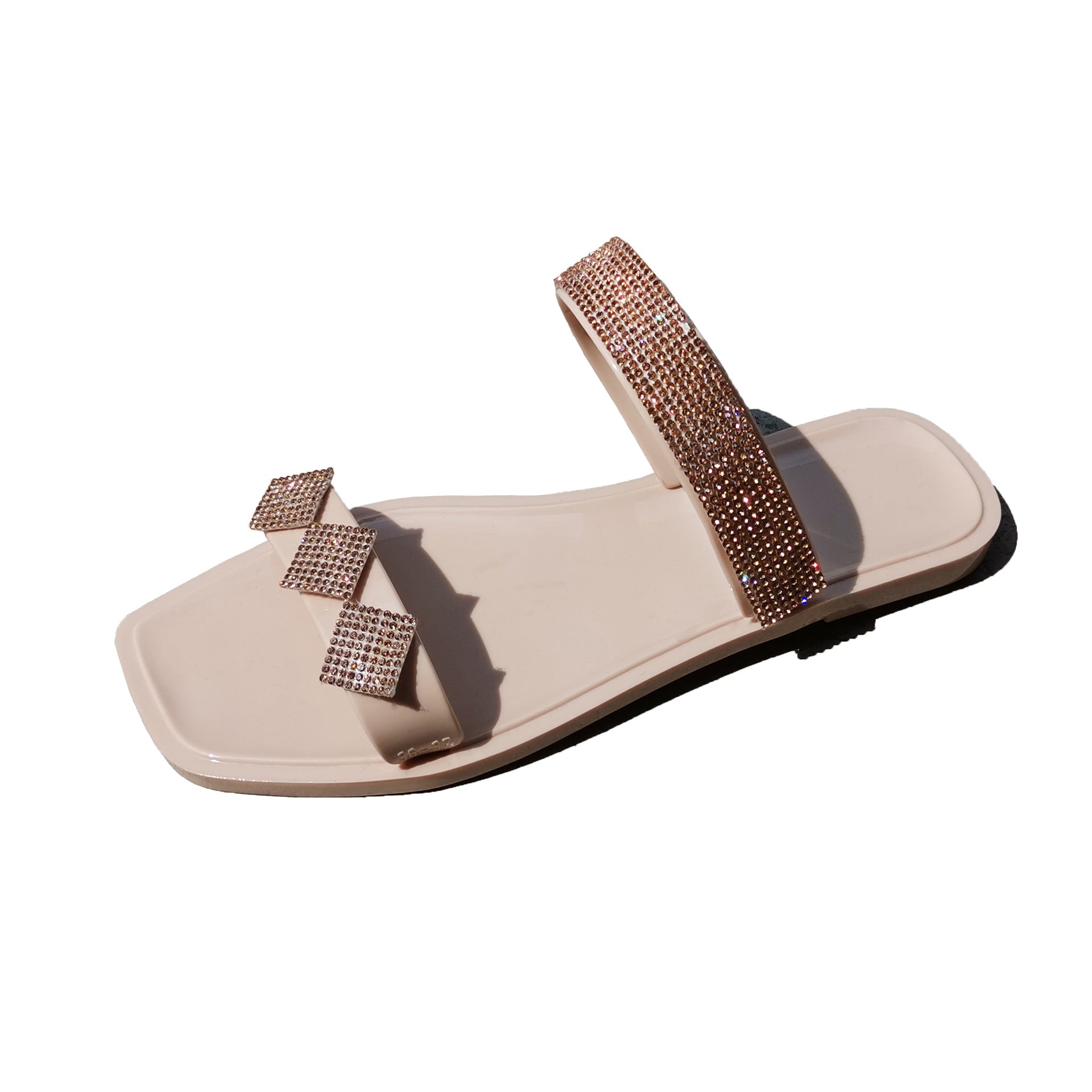 Women's Fashionable Square Toe Two-strap Light Diamond Sandals