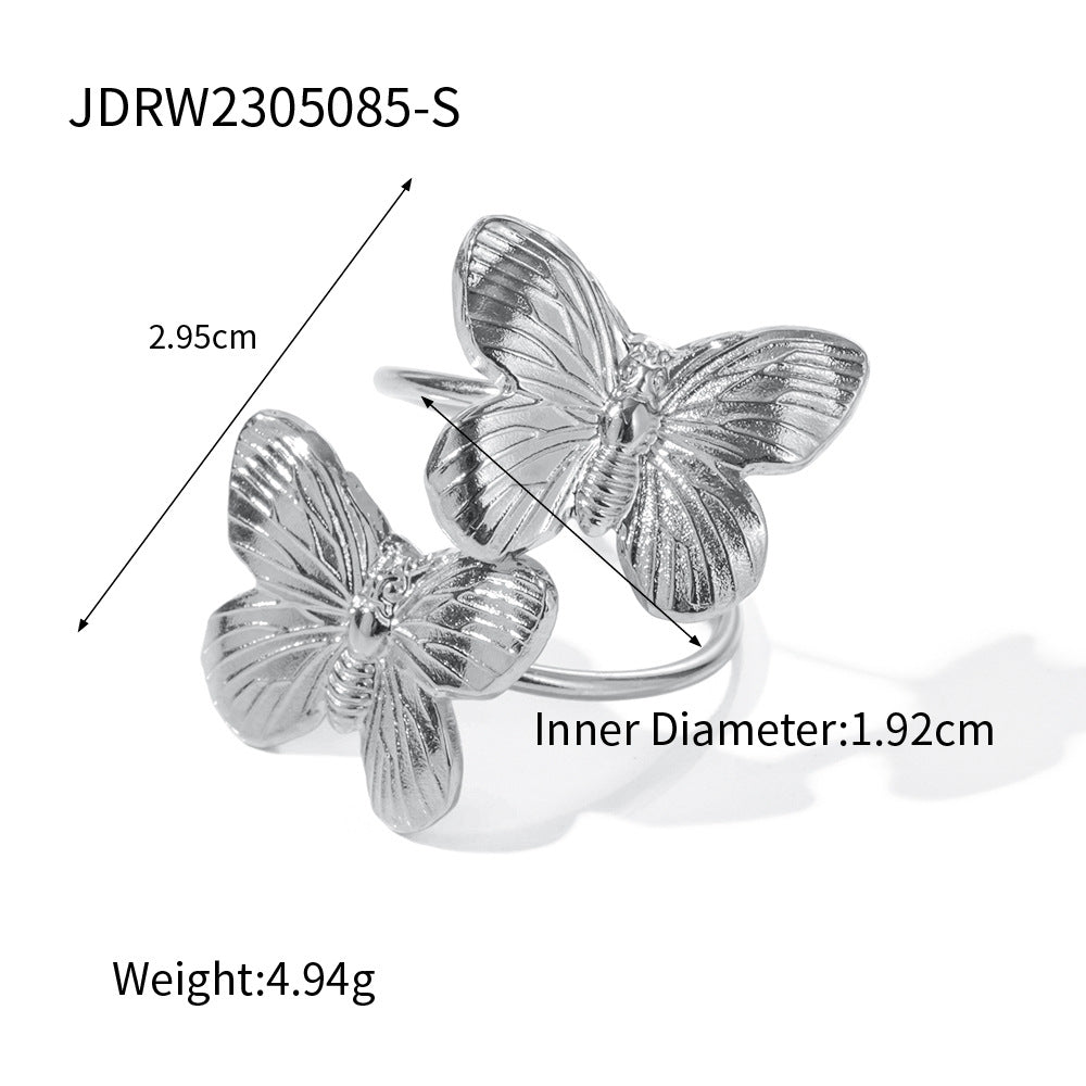 Simple Fashion In Europe And America High-grade Steel Stainless Steel Butterfly Ring Adjustable