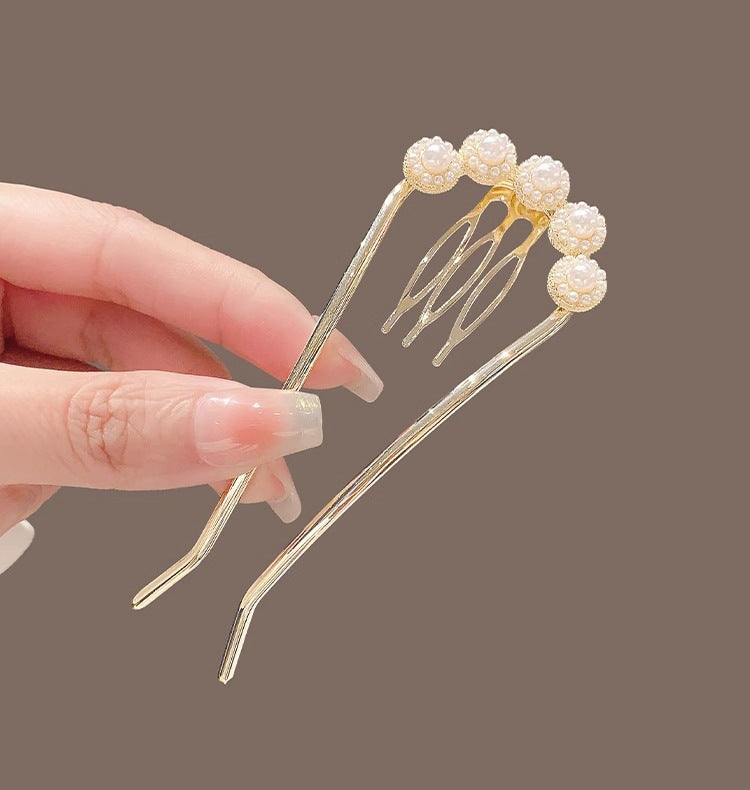 New Chinese Elegant Pearl Butterfly U-shaped Hair Pin Advanced Back Head Updo