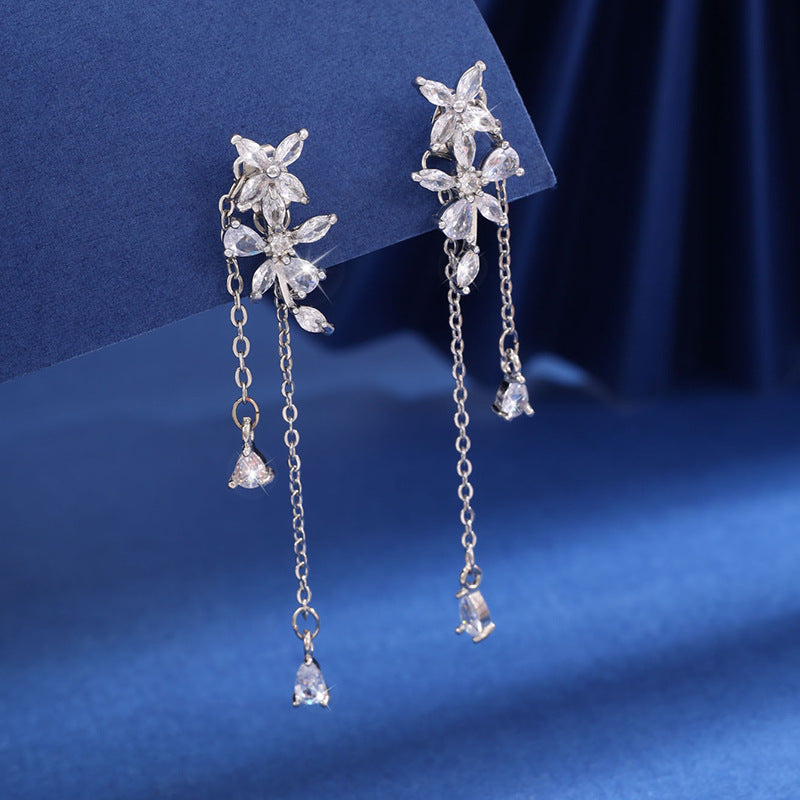 Long Tassel Flowers Light Luxury Stud Earrings For Women