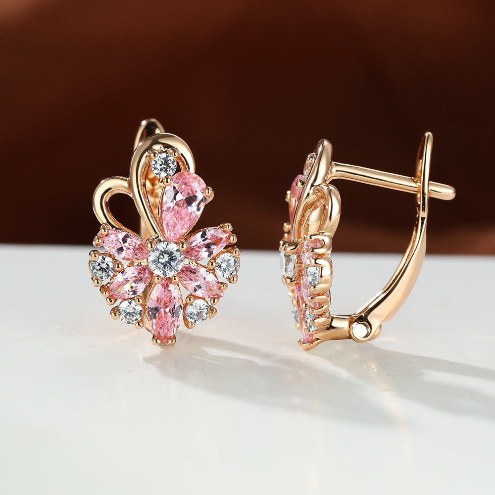 Rose Ring Colorful Flower Drop-shaped Zircon Earrings