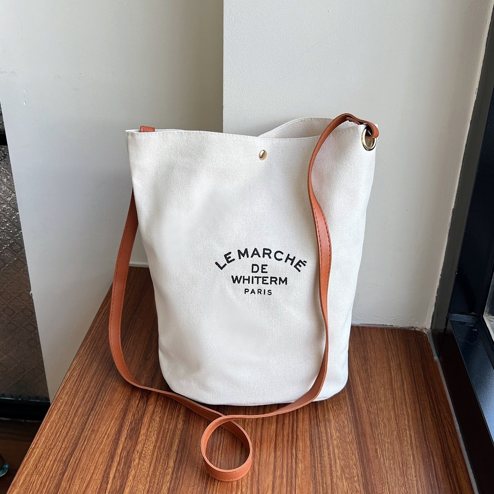 Canvas Minimalism Shoulder Messenger Bag Personality Printed Bucket Bag