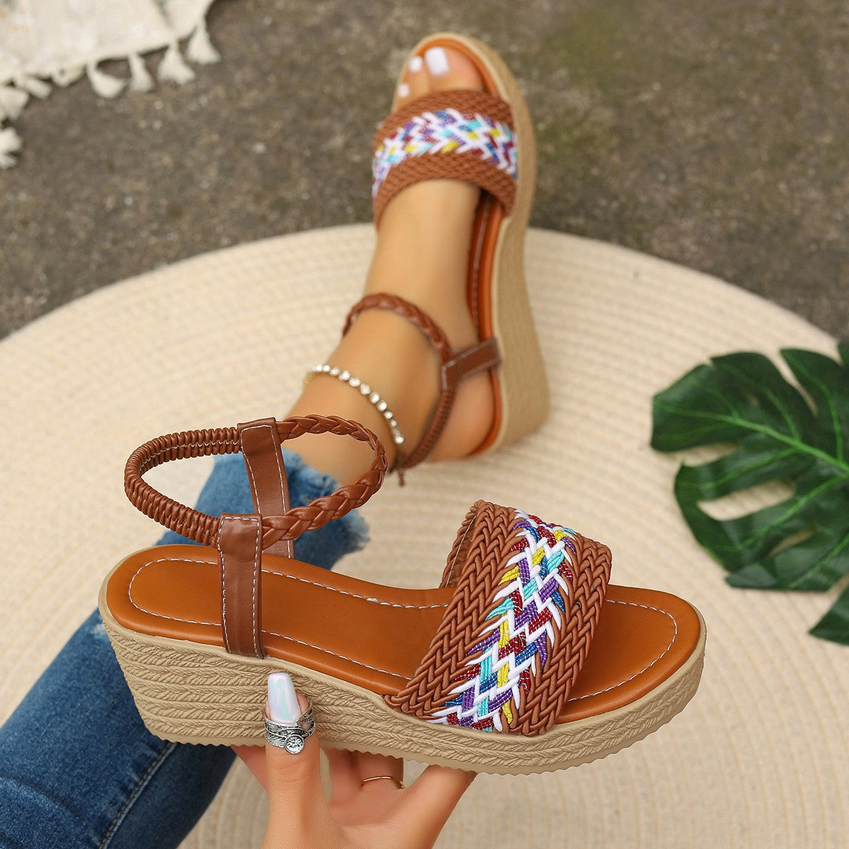 Wedge Round Toe Color-blocking Women's Open Toe Sandals