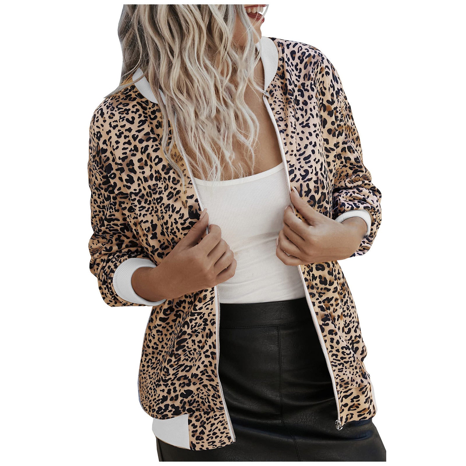 Women's Leopard Print Stand Collar Jacket