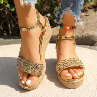 Wedge Round Toe Color-blocking Women's Open Toe Sandals