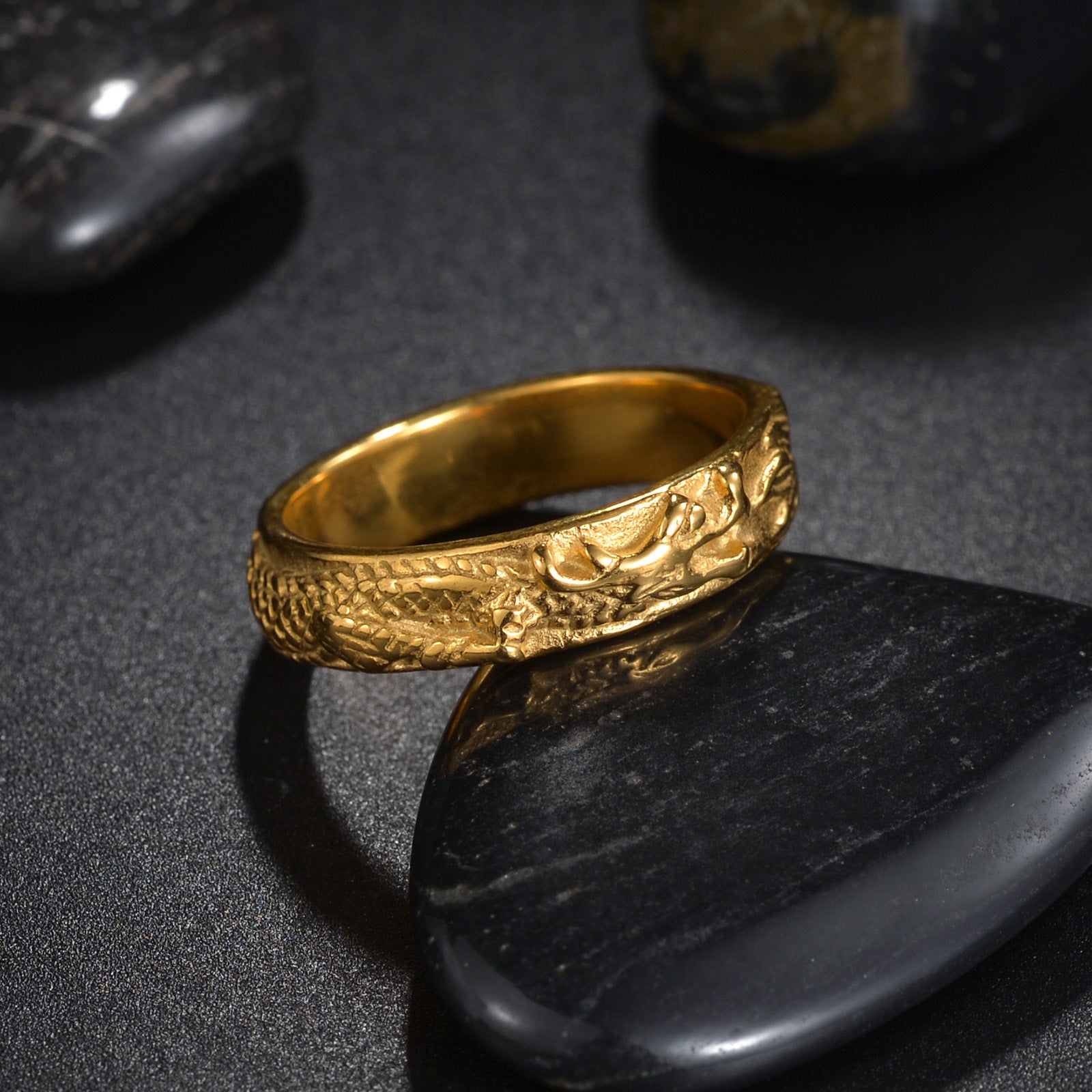 Chinese Dragon Shape Ring Titanium Steel Ornament
