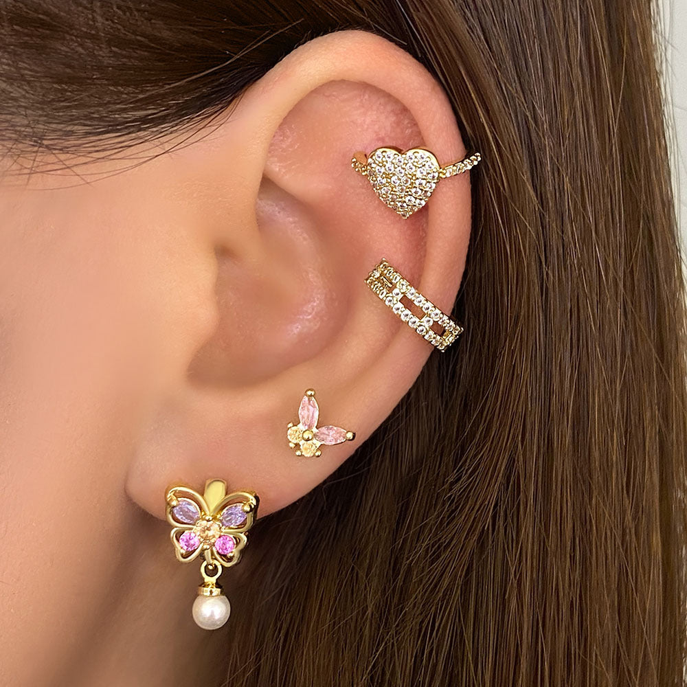 Butterfly Color Zircon Pearl Earrings Sweet Light Luxury