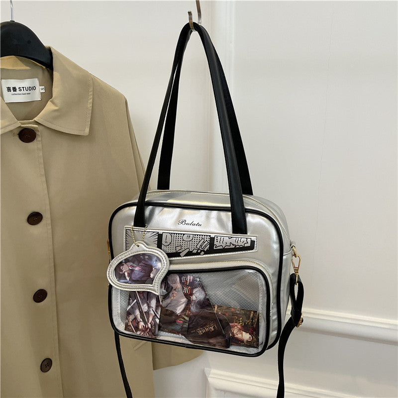 PU Contrast Color Cross Square Large Capacity Shoulder Bag