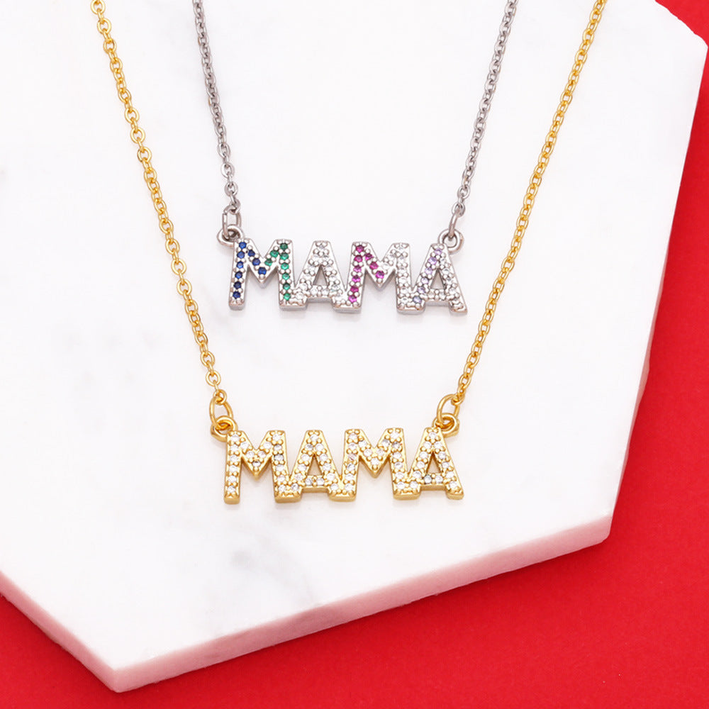 Colorful Crystals Letter MAMA Necklace Clavicle Chain Fashion Simple